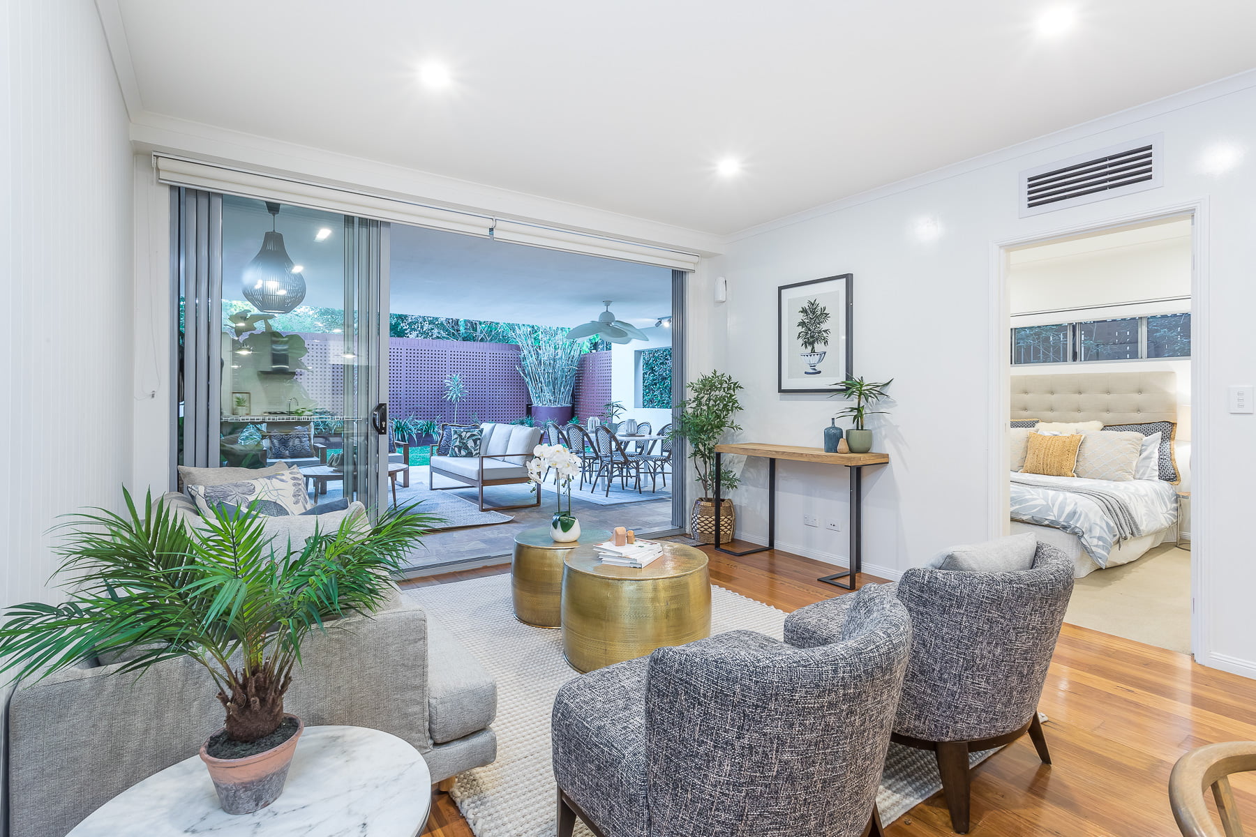 A beautifully styled al fresco living room space