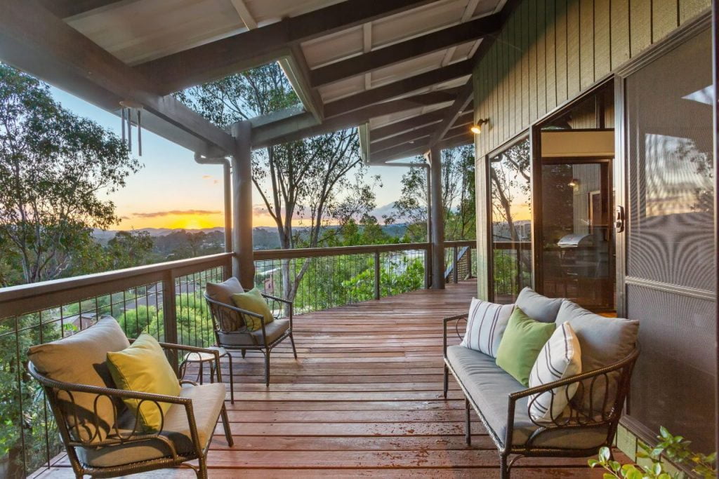 Beautiful Brisbane wooden balcony with sunset