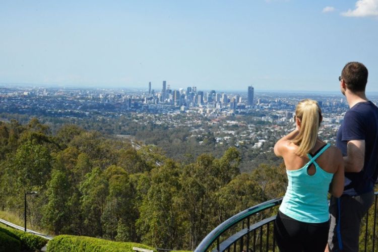 couple overlooking the view from Mount Coot-tha