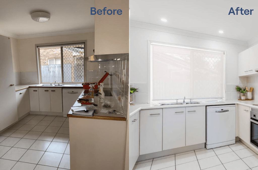 Before and after photos of a kitchen renovation