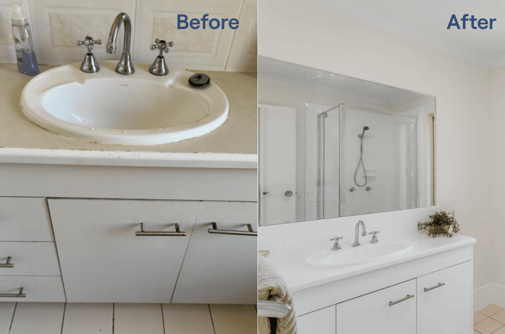 Before and after photos of a bathroom renovation